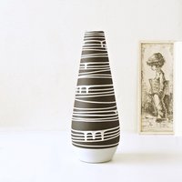 Schlossberg Große Braun-Weiße Mid Century Vase, Dekor "Roulette', Westdeutsche Keramik von VintageRetroVases