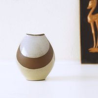 Siershahn, Mid Century Vase in Braun, Weiß Und Gelb, Westdeutsche Keramik von VintageRetroVases