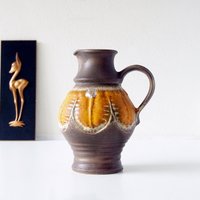 Ü-Keramik Braun Und Orange Mid Century Vase, Reliefdekor. Westdeutsche Keramik von VintageRetroVases