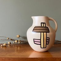 Veb Haldensleben Mid Century Vase, Mid-Century Buntes Abstraktes Dekor, Ddr Keramik von VintageRetroVases