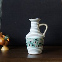 Veb Haldensleben Zart Grau, Weiß Und Grün Mid-Century Vase, Abstraktes Dekor, Ddr Keramik von VintageRetroVases