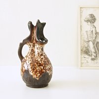 Walter Gerhards, Braun-Weiße Mid Century Fat Lava Vase, Modell 200/25, West German Pottery von VintageRetroVases