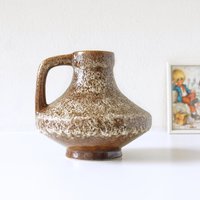 stein Keramik, Braun-Weiße Mid Century Fat Lava Vase, Westdeutsche Keramik von VintageRetroVases