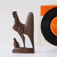 stilvolle Mid-Century Holzfigur Huhn Mit Baby, Handgefertigt von VintageRetroVases