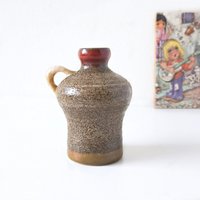 strehla Mid Century Vase in Braun Und Rot, Ddr Keramik von VintageRetroVases