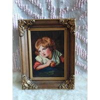 Vintage Giftwares "Mädchen Mit Apfel' Original Ölgemälde Verziertes Gerahmtes Bild 9 "L X 6, 5" W von VintageRomanticCo