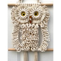 Makramee Eule Wandbehang Home Decor Retro 70S - Natur Beige Weiß New Vintage von VintageRunOut
