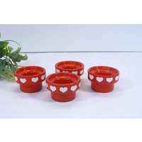 4 Wächtersbach Keramik Eierbecher - Rot-Weiß Mit Herz-Motiv von VintageScheune
