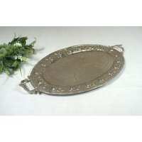 Großes Ovales Tablett, Serviertablett - Metall Vintage von VintageScheune