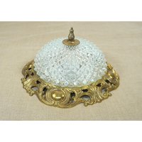 Vintage Deckenlampe, Plafoniere, Kristallglas Mit Messingrand - Ghidini Mod. Dep. 60Er Jahre Made in Italy von VintageScheune