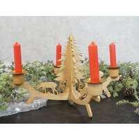 Vintage Lichterkranz, Adventskranz Aus Holz - Handarbeit 80Er Jahre von VintageScheune