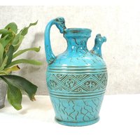 Vintage - Seltene Jasba Vase Nr. 5005-28 Keramikkrug Huhn Giraffe Kopf Türkis West Deutschland 70Er Jahre von VintageScheune