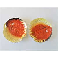 Vintage Keramik Snack Teller 2Er Set - Blattform Teller - Handbemalt - Schmuck Ring Geschirr - Made in Japan - Ca.1950Er Jahre von VintageShop727