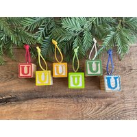 Buchstabe U Vintage Alphabet Block Ornament // Ihre Wahl Initial Zahlen von VintageSilverLining