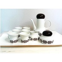 Retro Kaffee Service Vintage 1970S Hutschenreuther Germany Porzellan Kaffeekanne Zuckerdose Milchkännchen Und 6 Tassen Set, Braun Weiß von VintageStarsParis