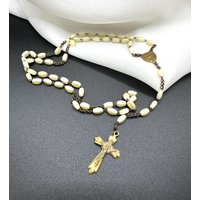 Vintage Rosenkranz Gebetskette Mit Echten Perlmutt Perlen, Vergoldetes Metall Aus Messing Original 1950S von VintageStarsParis