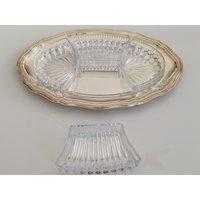 Versilbertes Serviertablett Quist Württemberg Mit 4 Teilenden Glasschälchen Aus Den 50Er Jahren von VintageStoreAntiques