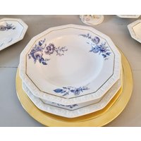 Antike Rosenthal Maria Vorspeisenteller - Achteckige Form Mit Blauem Blumenmuster 6Er-Set von VintageStoryDesign