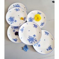 Rosenthal Teller 6Er Set | 1929 Handbemalte Kanten Feines Dünnes Porzellan Vintage Deutsches Geschirr 17, 5 cm Sammlerstück von VintageStoryDesign