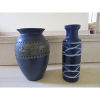 2 Dunkelblaue Scheurich Vasen Modelle 527-22 Und 200-22 , W. Germany, Modernist Design von VintageStuffisGreat