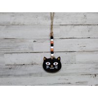 Schwarze Katze Aus Holz Mit Perlen Und Jutezwirn/Tier Tablett Dekor Halloween von VintageTennHouse