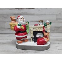 Vintage Santa By The Kamin Votiv Kerzenhalter/1990Er Jahre Weihnachtsdekor Tier Tablett Dekor von VintageTennHouse