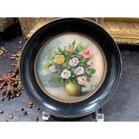 Vintage - Wunderschönes Gemälde Eines Blumenstraußes Handgemalt Und Gezeichnet Mit Einem Glas Bedeckt von VintageToysDollsShop