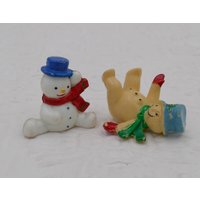 Vintage Mid-Century Paar Weihnachten Schneemann Cake Topper Ornamente Dekorationen von VintageJoyForAll