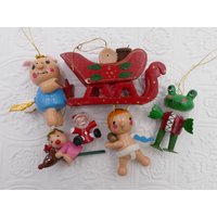 Vintage Weihnachten Holzfigur Ornamente Dekoration Lot von VintageJoyForAll