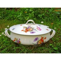 Große Alte Suppen Terrine Mit Blüten Muster Aus Den 1950Er Jahren - Suppenschüssel, Suppenterrine, Ragout Schüssel Epiag Vintage von VintageTroedlerei