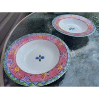2 Sango Sweet Shoppe Von Sue Zipkin Rimmed Suppenschüsseln Cranberry Twirl von VintageVarietyCo