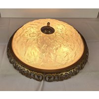 Mid-Century Deckenlampe Aus Strukturglas & Messing Im Jugendstil Von Schröder Und Co von VintageVaultScharf
