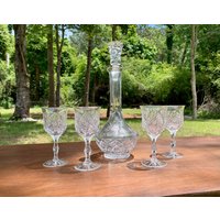 Vintage Kristall Dekanter Und Weinglas Set Im Eleanor Muster Von American Cut von VintageVesselFinds