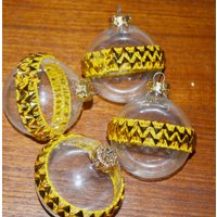 4 Vintage Christbaum Kugeln 70Er Jahre Klar Gold von VintageAhoi