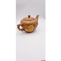Teekanne - Majolikaartige Halbglasierte Braun Mit Gelben Und Orangen Rosen von VintageWithEmilie