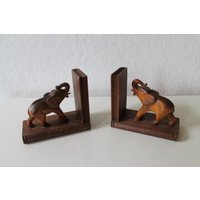 Buchstützen, Elefant, Holz, Vintage, 70-Er-Jahre von VintageWundertuete