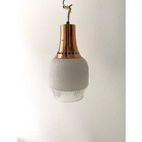 Vintage Frühe 70Er Jahre Glas Und Kupferfarbene Metalllampe von VintageandDesignbyNB