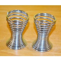 2x Vintage Metall Spiral Eierbecher Silber 70Er Jahre Retro Mid Century Seventies Egg Cup Landhausstil Shabby Chic von VintageandGlory
