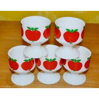 5x Vintage Eierbecher Kunststoff Weiß/Rot 70Er Jahre Beige Retro Mid Century Shabby Chic Landhausstil von VintageandGlory