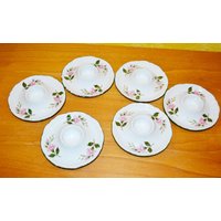6x Schöne Vintage Porzellan Eierbecher Egg Cups Weiß/Bunt 70Er Jahre Retro Mid Century Shabby Chic Landhausstilschöne von VintageandGlory
