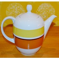 Schöne Keramik Vintage Kaffeekanne Von Eschenbach Gelb/ Braun /Weiß 70Er Jahre Seventies Retro Mid Century Shabby Chic Landhausstil von VintageandGlory
