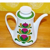 Schöne Keramik Vintage Kaffeekanne Von Winterling Weiß/Bunt 70Er Jahre Seventies Retro Mid Century Shabby Chic Landhausstil von VintageandGlory