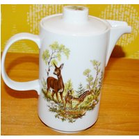 Schöne Keramik Vintage Kaffeekanne Weiß/Braun 70Er Jahre Seventies Retro Mid Century Shabby Chic Landhausstil von VintageandGlory