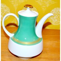 Schöne Vintage Kaffeekanne Von Eschenbach 70Er Jahre Weiß/Grün Seventies Retro Mid Century Shabby Chic Landhausstil von VintageandGlory