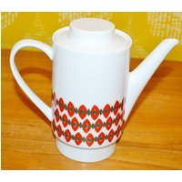 Schöne Vintage Kaffeekanne Von Melitta Weiß/Rot Mid Century Shabby Chic Landhausstil Retro von VintageandGlory