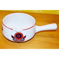 Schöner Vintage Keramik Sauciere Topf Weiß/Rot Kasserolle Stieltopf Blume 70Er Jahre Seventies Retro Mid Century Shabby Chic Landhausstil von VintageandGlory