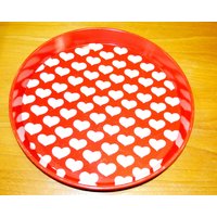 Schönes Vintage Tablett 70Er Jahre Rot/Weiß Seventies Retro Mid Century Shabby Chic Landhausstil Herzen Hearts von VintageandGlory