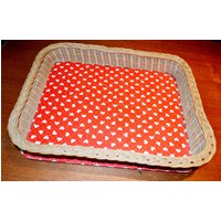 Sehr Schönes Vintage Tablett Holz/Korb Braun /Rot 70Er Jahre Seventies Retro Mid Century Shabby Chic Landhausstil von VintageandGlory