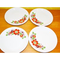 Vintage 4 Kuchenteller 70Er Jahre Von Bareuther Porzellan Geschirr Retro Mid Century Shabby Chic Landhaustil Seventies Dishes Plates von VintageandGlory