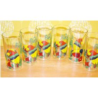 Vintage 6x Saftgläser Set 70Er Jahre. Bunt Retro Mid Century Space Age Seventies Shabby Chic Landhausstil von VintageandGlory